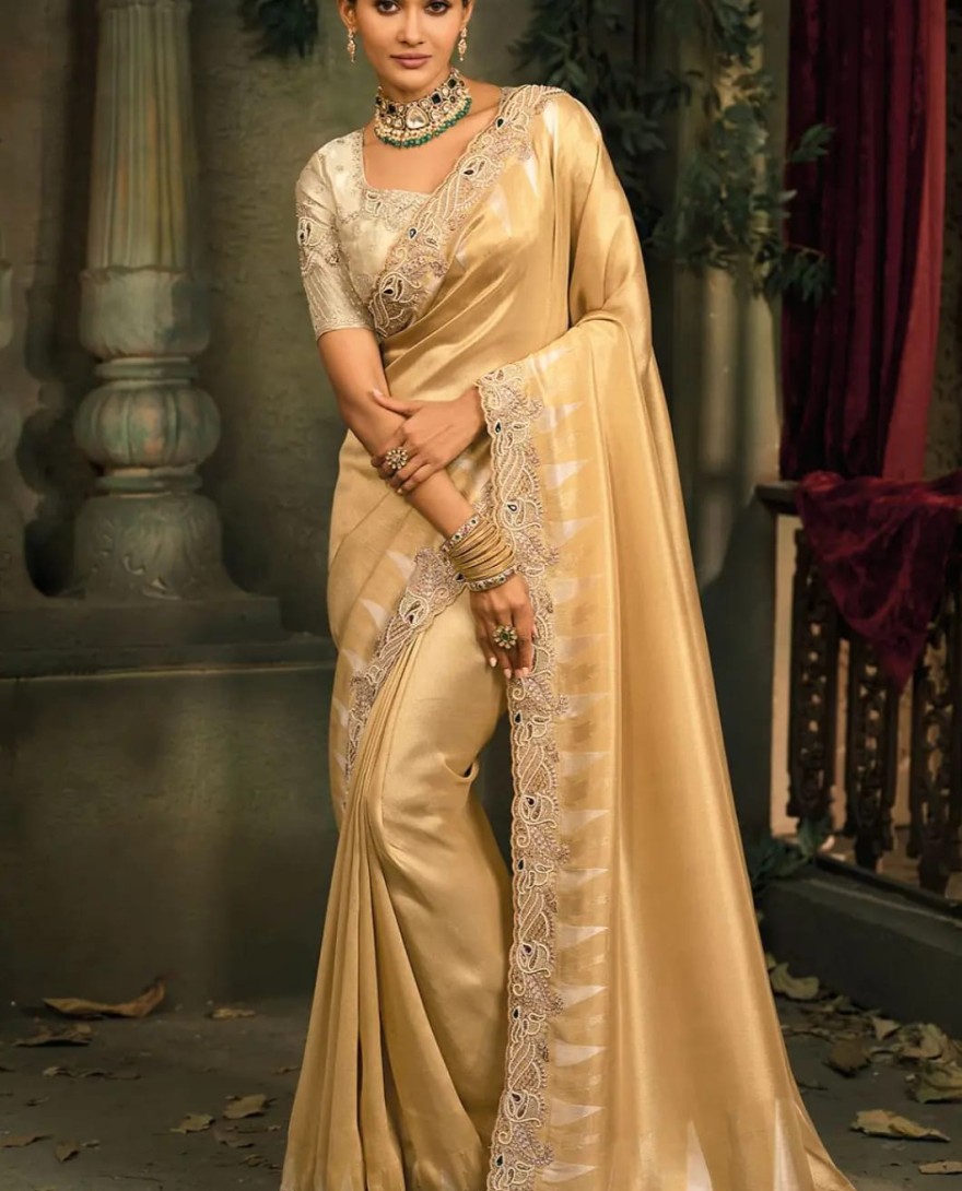 GOLDEN - Golden Handwork Pure Silk Designer Saree